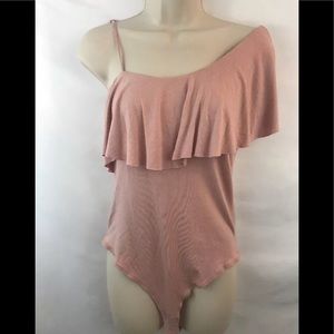 Socialite Ruffled One Shoulder Budy Suit Top Sz M
